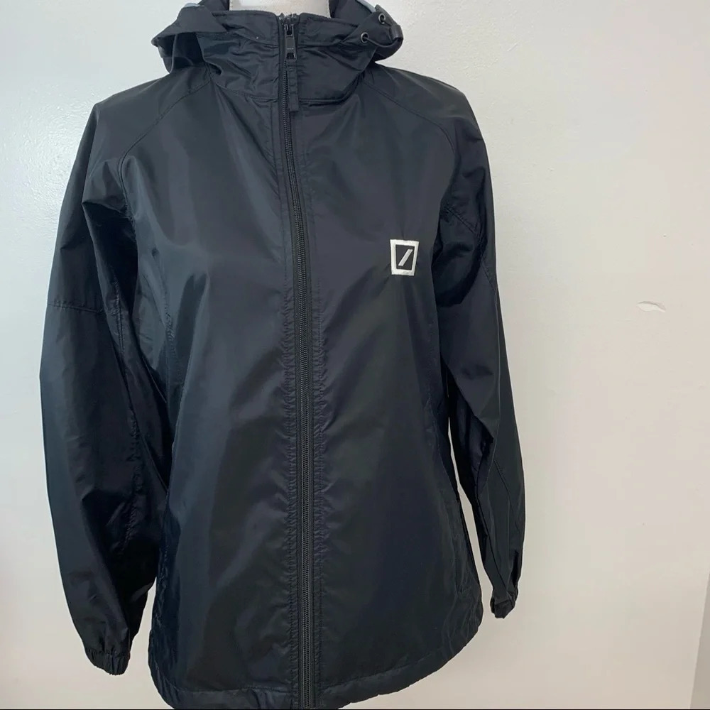 Columbia Windbreaker Nylon Jacket Size Small Black Full Zip Pockets Hood Vent
